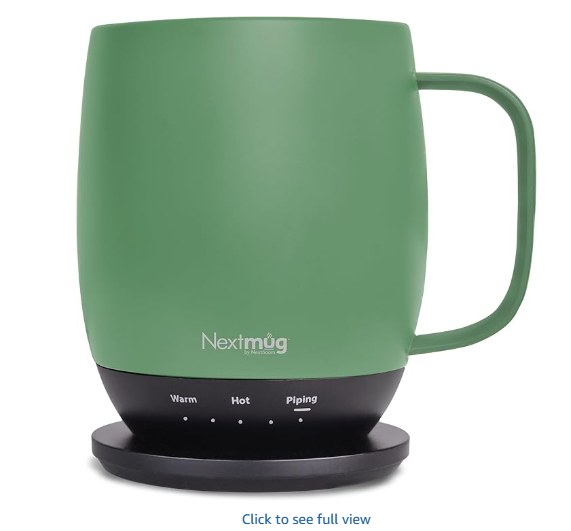 Nextmug Temperature-Controlled Self-Heating Coffee Mug, 14oz - Smart Mug with On-Board Control Button (Sage Green)