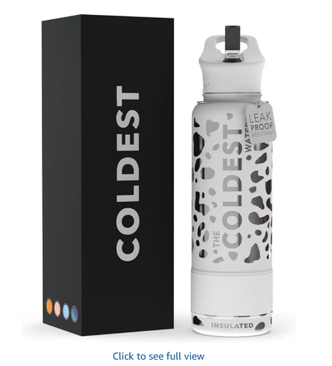 Coldest Insulated Water Bottle with Straw Lid - Stainless Steel Metal Insulated Bottle for Men & Women (Silver Leopard, 40 oz)