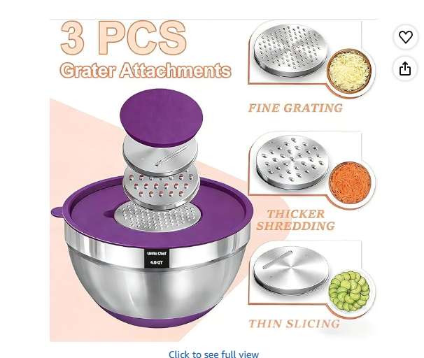 Umite Chef 26PCS Colorful Mixing Bowl Set with Lid, Grater Attachment, Non-Slip Bottom and Kitchen Gadget Set, Sizes 7, 4, 2.5, 2.0, 1.5, 1QT