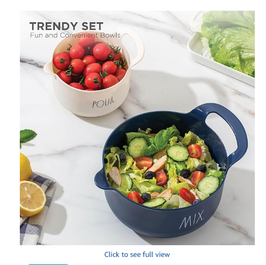 Rae Dunn Non-Slip Mixing Bowls - 4 Piece Nesting Plastic Mixing Bowl Set with Pour Spouts and Handles, Measurement Markings (Cream)