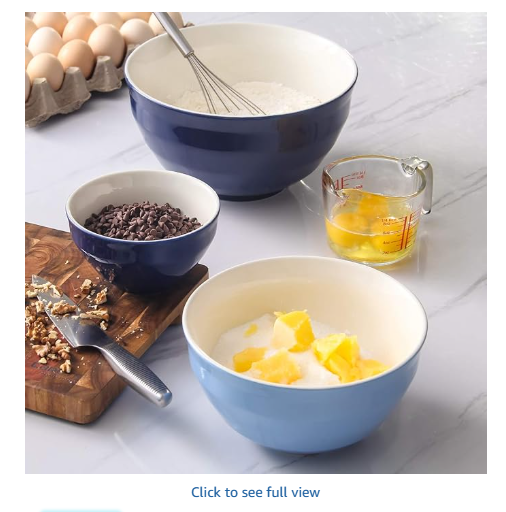 DOWAN Mixing Bowls, 4.25/2/0.5 Qt Ceramic Mixing Bowls for Kitchen, Large Salad Serving Bowls, Nesting Mixing Bowls Set, Microwave Safe, Blue