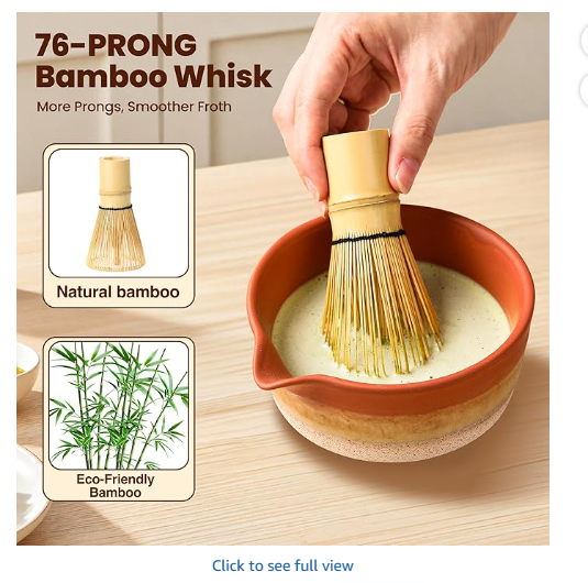 Matcha Whisk Set, Ceramic Matcha Kit Desert Style, Matcha Whisk and Bowl, Bamboo Scoop and Rest, Sifter and Tea Towel, 7 Pcs Gifts for Matcha Lover (Matte Soil)