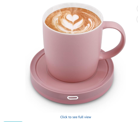 BESTINNKITS Smart Coffee Warmer Set, Auto On/Off Gravity-Induction Mug Warmer with Ceramic Mug 14oz (Pink Set)