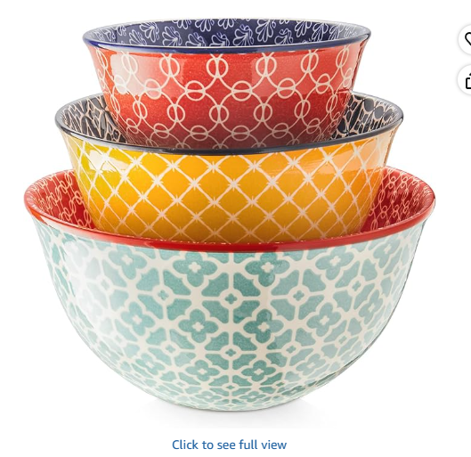 DOWAN Ceramic Mixing Bowls for Kitchen, Colorful Vibrant Nesting Bowls for Cooking, Baking, Prepping, Serving, Salad, Housewarming Gift, Microwave Dishwasher Safe, 3.7/2/1 Qt, Set of 3