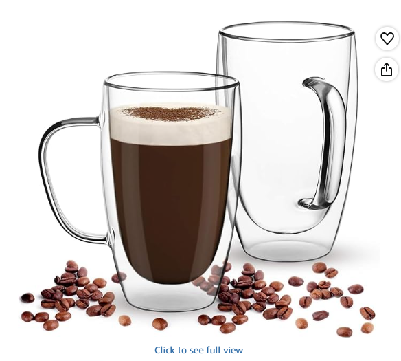 COLOCUP Espresso Cups Set of 2 15 Oz, Double Walled Glass Coffee Mugs with Handle, Insulated Clear Borosilicate Glass Mugs for Cappuccino, Tea, Latte, Espresso, Hot Beverage, Wine