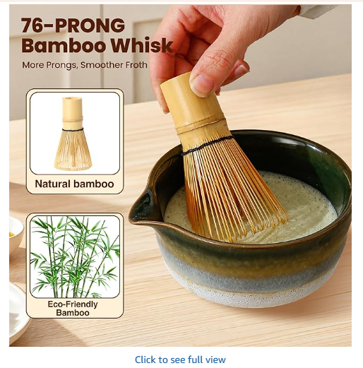 Matcha Whisk Set, Ceramic Matcha Kit Desert Style, Matcha Whisk and Bowl, Bamboo Scoop and Rest, Sifter and Tea Towel, 7 Pcs Gifts for Matcha Lover (Dark Green)