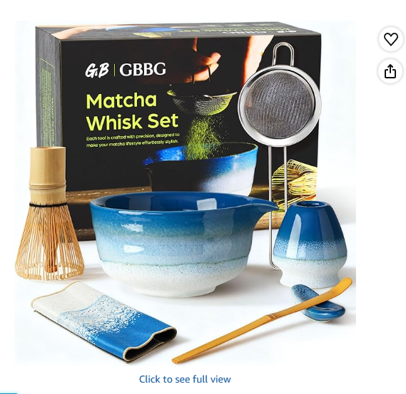Matcha Whisk Set, Ceramic Matcha Kit Desert Style, Matcha Whisk and Bowl, Bamboo Scoop and Rest, Sifter and Tea Towel, 7 Pcs Gifts for Matcha Lover (Blue)