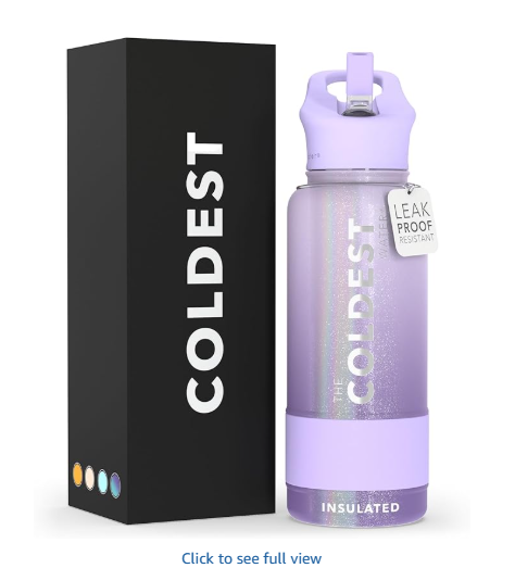 Coldest Insulated Water Bottle with Straw Lid 32oz - Purple Ombré Glitter
