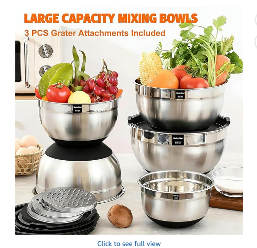 Thickened Heavy-Duty 26pcs Stainless Steel Bowl, Mixing Bowl Set with Lid, Grater Attachment, Non-Slip Bottom and Kitchen Gadget Set