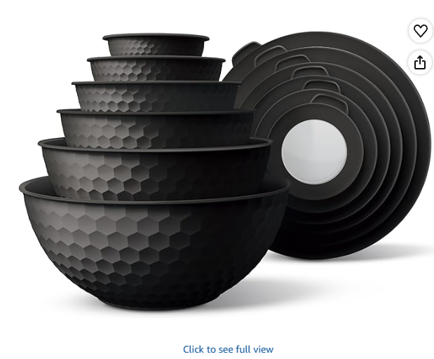 COOK WITH COLOR Mixing Bowls with Lids - 12 Piece Plastic Nesting Bowls Set includes 6 Prep Bowls and 6 Lids, Microwave Safe Mixing Bowl Set, Black Embossed