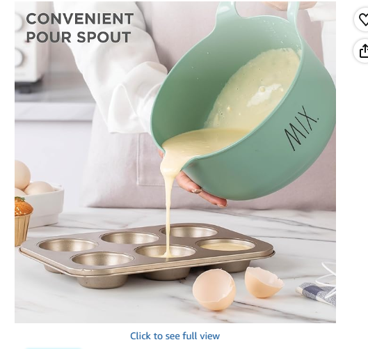 Rae Dunn Non-Slip Mixing Bowls - 4 Piece Nesting Plastic Mixing Bowl Set with Pour Spouts and Handles, Measurement Markings (Sage)