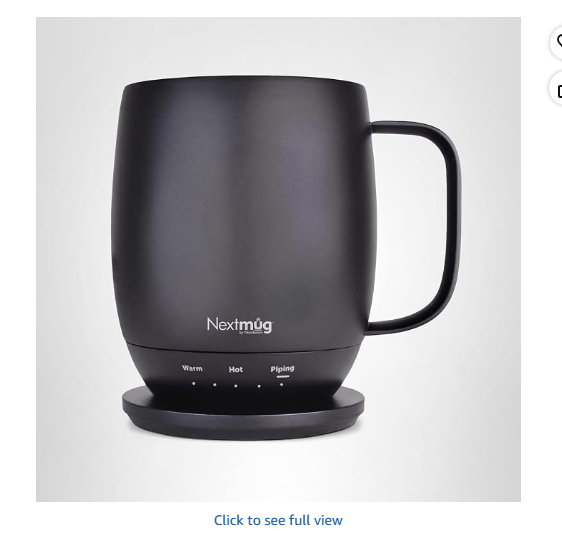 Nextmug Temperature-Controlled Self-Heating Coffee Mug, 14oz - Smart Mug with On-Board Control Button (Black)