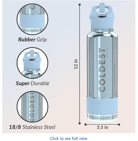 Coldest Insulated Water Bottle with Straw Lid - Stainless Steel Metal Insulated Bottle for Men & Women (Blue Reflections, 40 oz)
