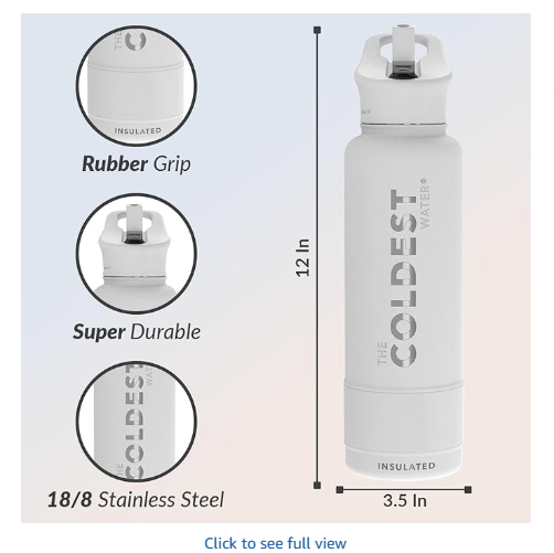 Coldest Insulated Water Bottle with Straw Lid - Stainless Steel Metal Insulated Bottle for Men & Women (Epic White, 40 oz)