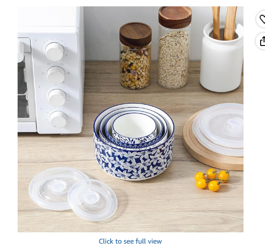 vancasso Ceramic Nesting Bowls with Lids Set of 4, Serving Bowls for Food Storage, Prep Bowl, Ceramic Bowl for Kitchen, Microwave & Dishwasher Safe, 60+36+20+10 Oz, Series SELENE